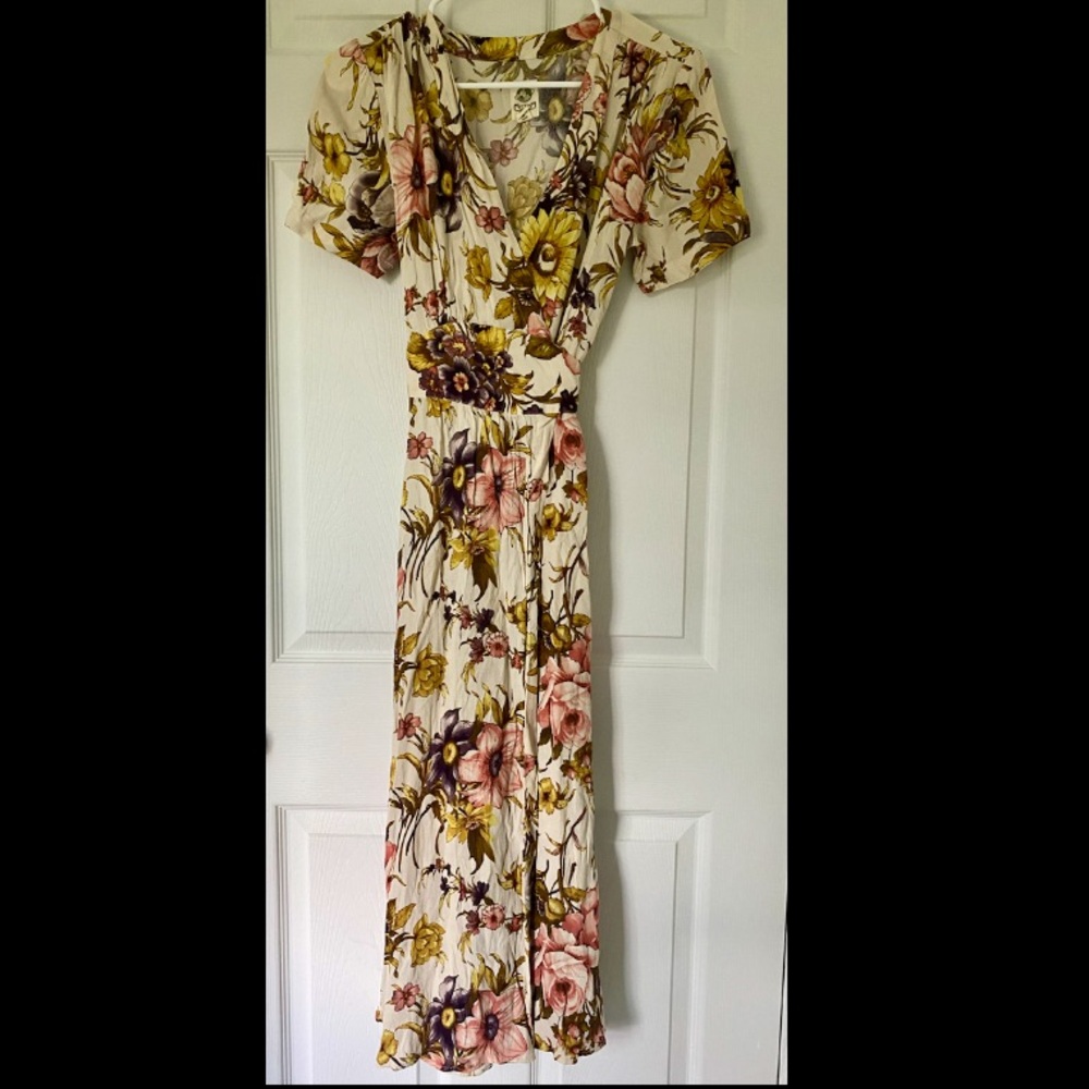 Floral Sunflower Tiny Brand Anthropologie Maxi Wrap Dress Size Small